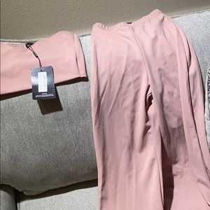 Pink bandeau crop set with pants